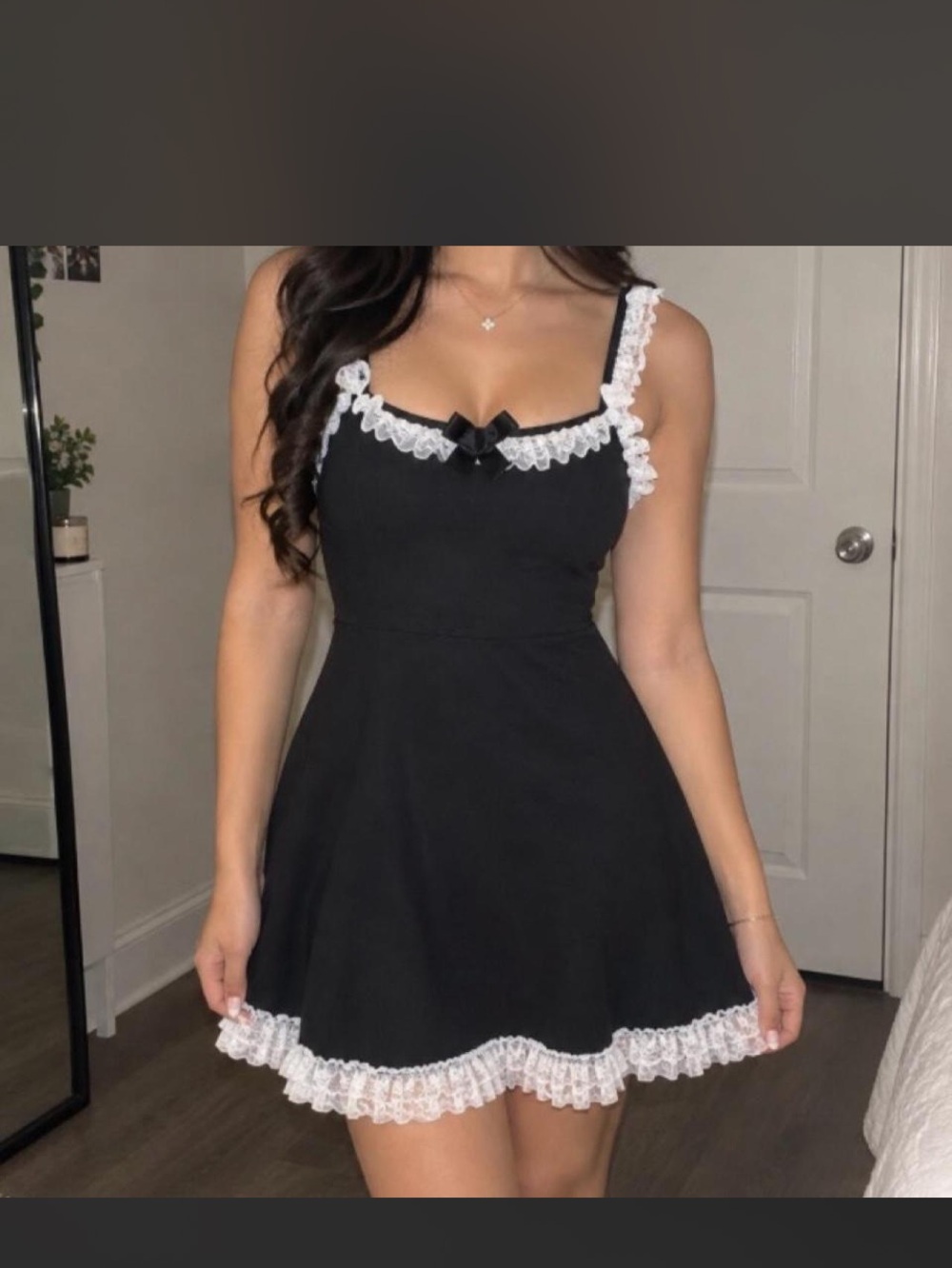 Women's Black Lace-Trim Fit & Flare Dress size s